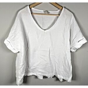 Joie White Gauze‎ Oversized Crop Top Short Sleeve 100% Cotton Small Boho Peasant